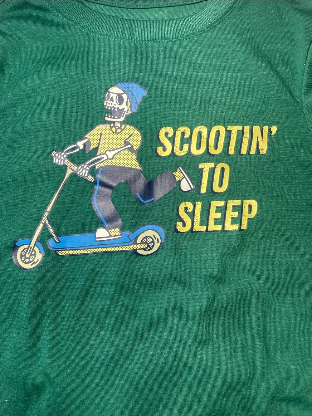 Old Navy Green Skeleton Scooter Pajama Set with Navy Waistband